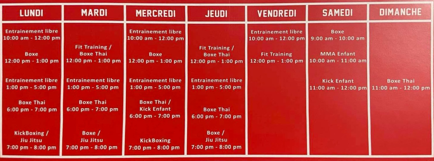 Horaire cole De Kickboxing De L Estrie